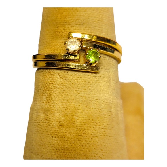 Stackable Rings Costume Jewelry with Gold Finish, Clear and Green Stones - Picture 5 of 7
